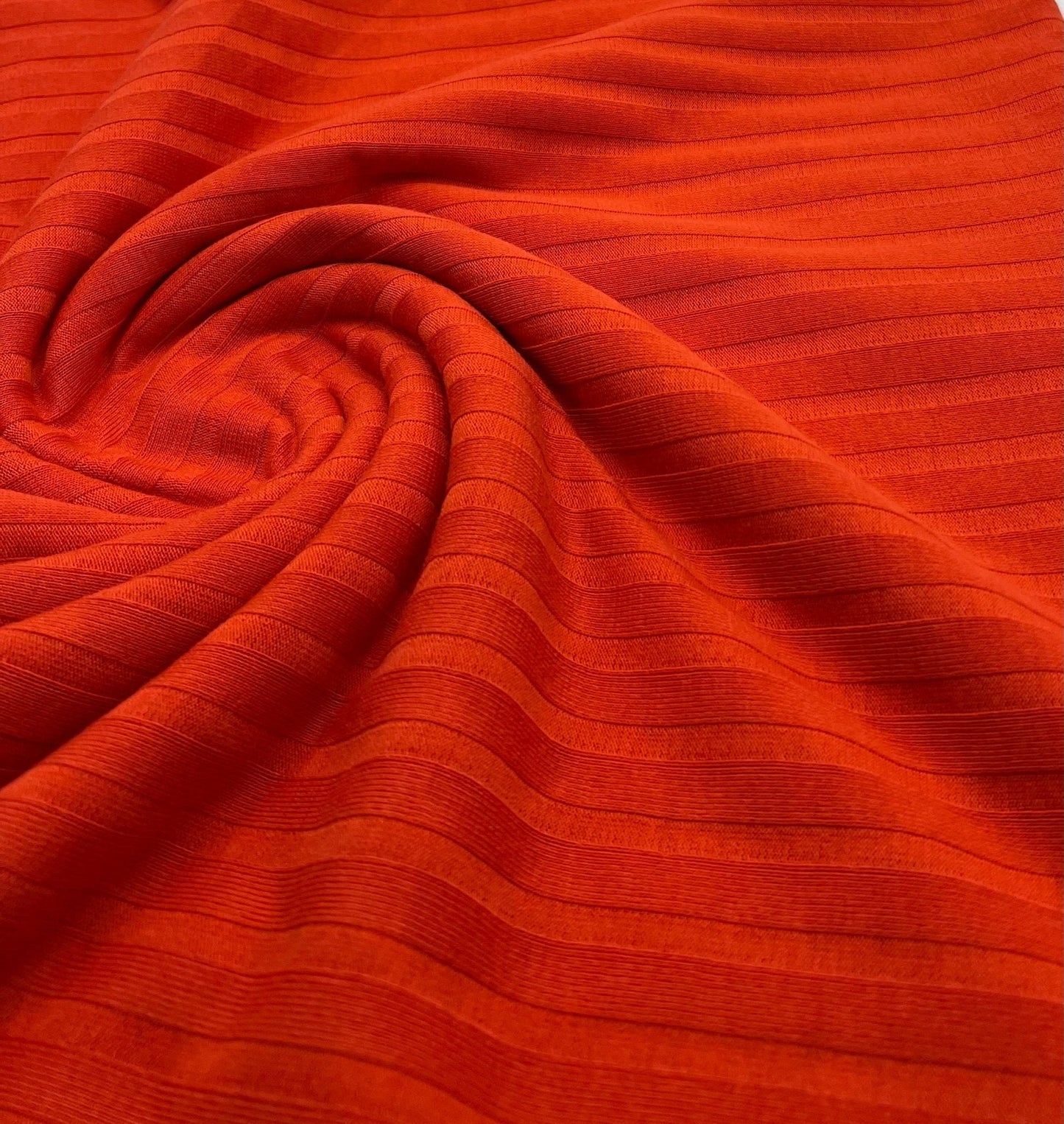 Orange Wide Rib Stretch Fabric