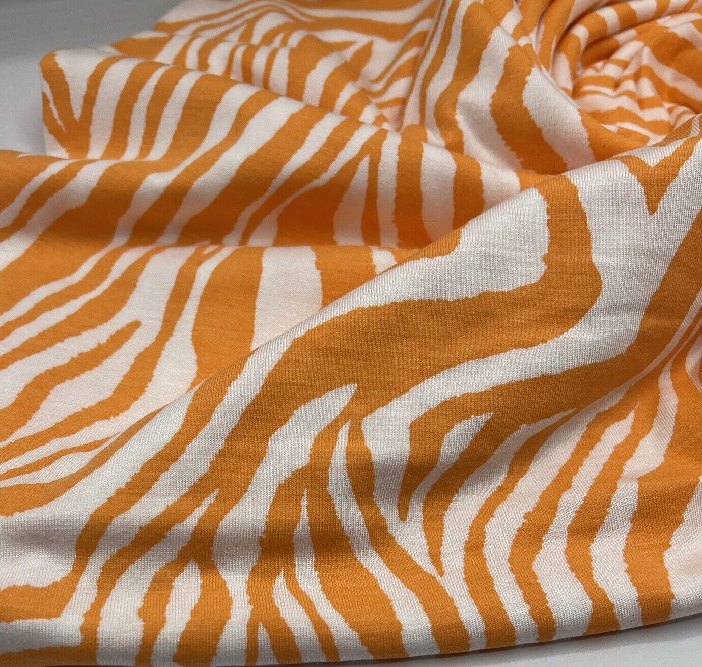Orange Zebra Print Viscose Elastane Fabric