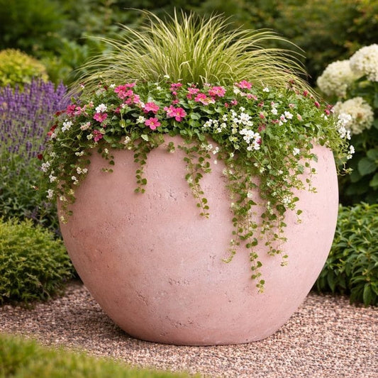 Orbello | Blushstone – 70cm Extra Large Concrete Sphere Planter – 207L Round Plant Pot