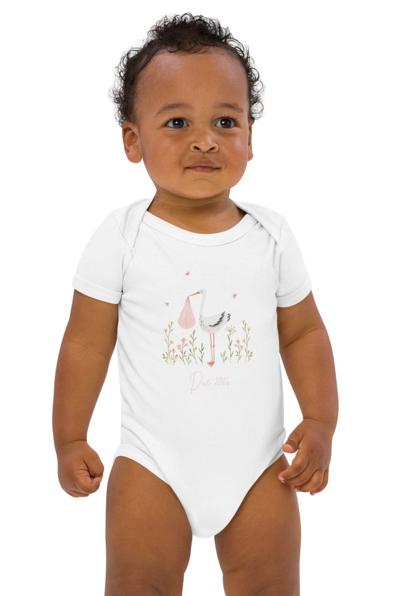 Stork Baby Girl Due Bodysuit White