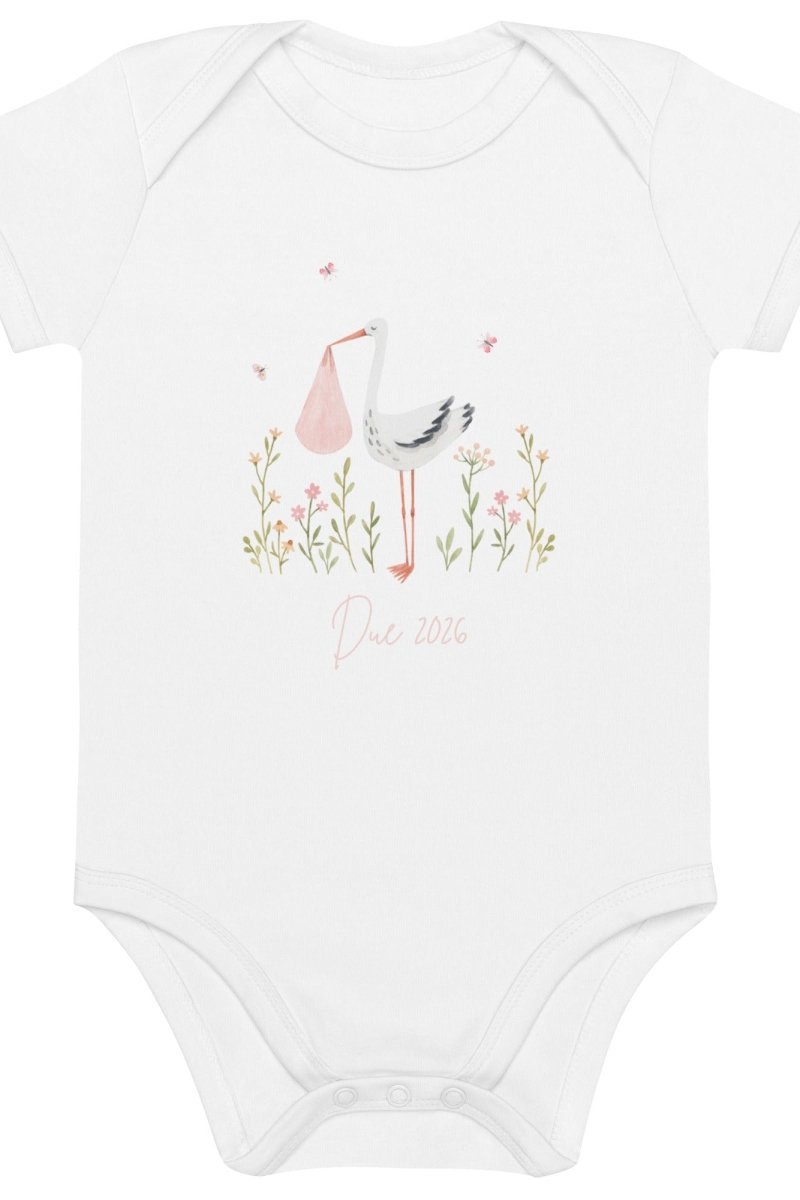 Stork Baby Girl Due Bodysuit White
