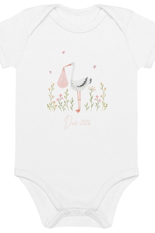 Stork Baby Girl Due Bodysuit White