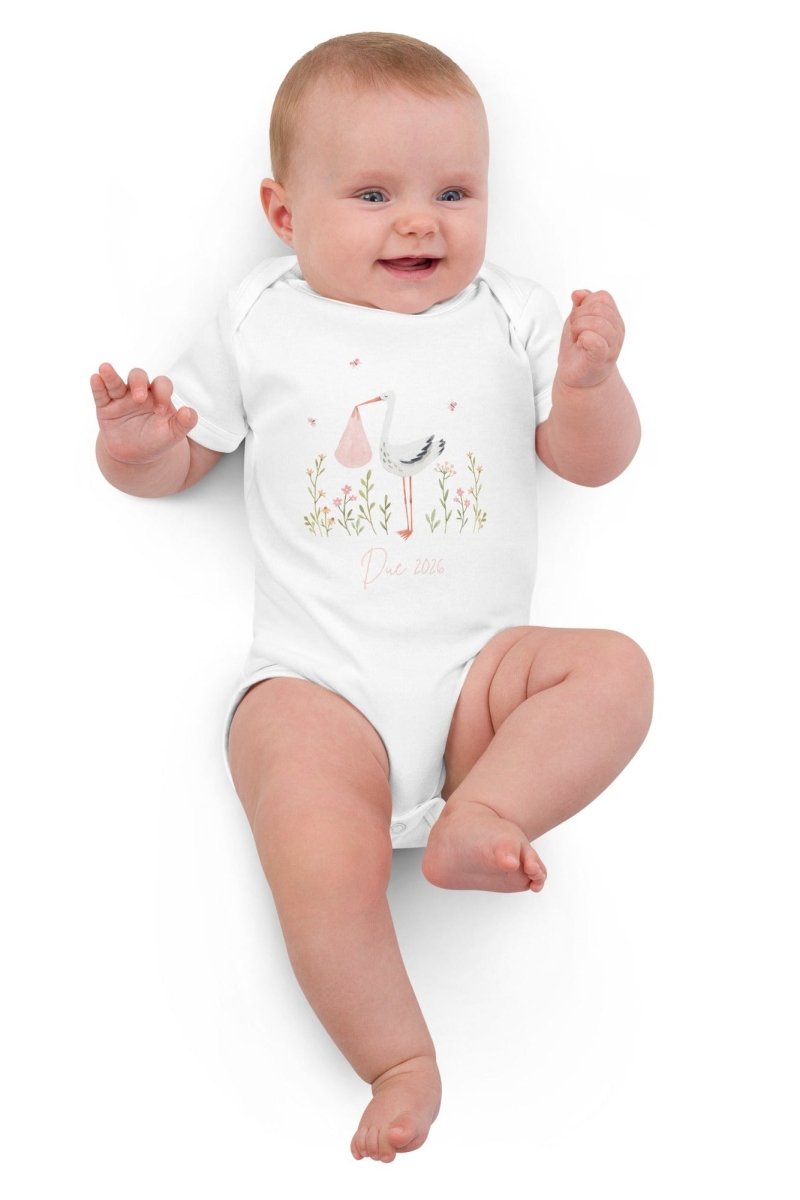 Stork Baby Girl Due Bodysuit White