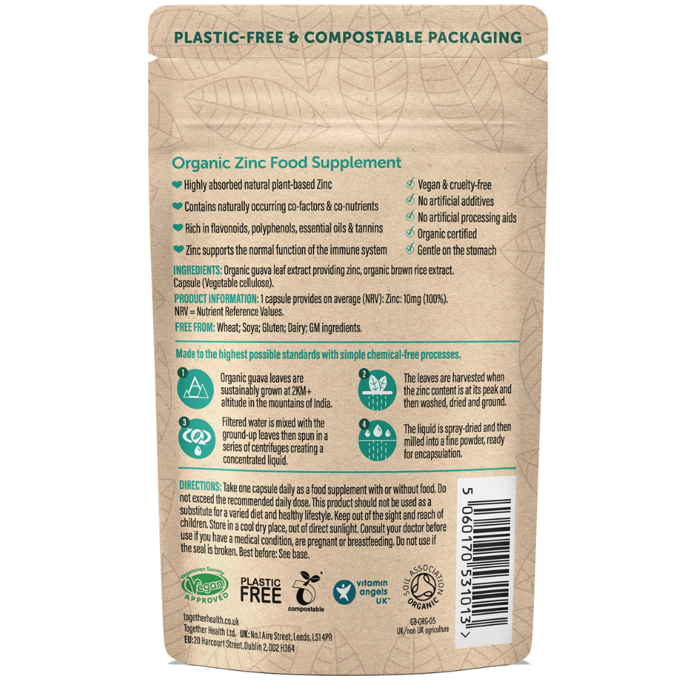 Organic Guava Leaf Zinc Capsules – Soil Association Certified Plant-Based Zinc (30 Capsules)