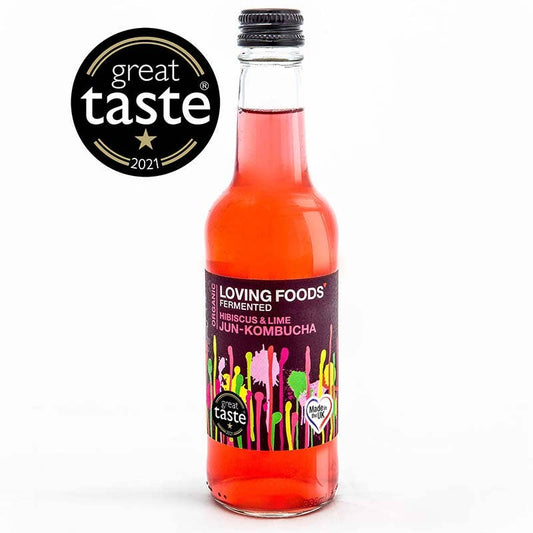 Organic Jun Kombucha Hibiscus + Lime – Unpasteurised Honey Fermented Drink 330ml