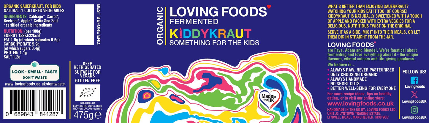 Organic Kiddykraut – Raw Unpasteurised Sauerkraut with Apple & Carrot 475g