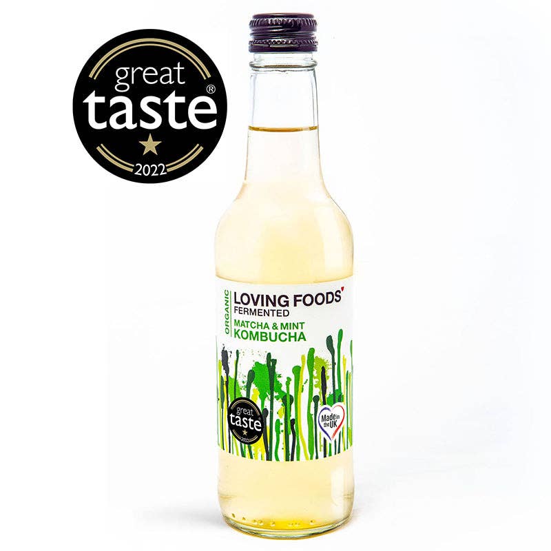 Organic Kombucha Matcha & Mint – Unpasteurised Fermented Tea Drink 330ml