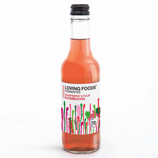 Organic Kombucha Raspberry & Tulsi – Unpasteurised Fermented Green Tea 330ml