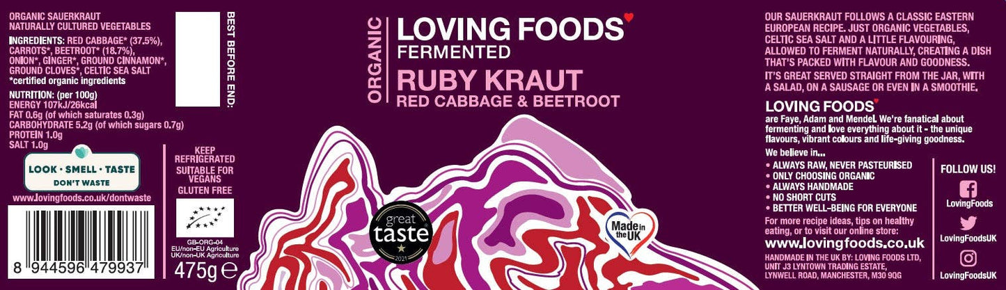 Organic Ruby Kraut – Unpasteurised Red Cabbage Sauerkraut 475g Vegan
