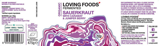 Organic Sauerkraut Caraway & Juniper Berry – Unpasteurised 475g Vegan