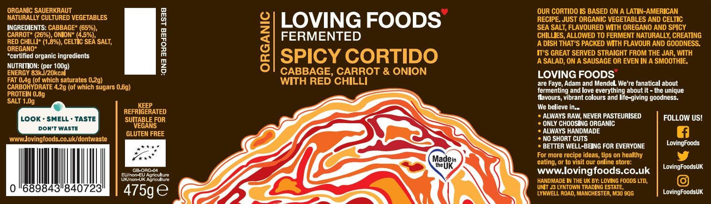 Organic Spicy Cortido Kraut – Unpasteurised Fermented Sauerkraut 475g – Live Cultures & Vegan