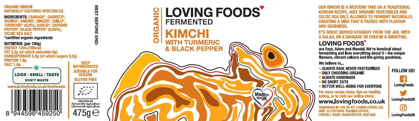 Organic Turmeric & Black Pepper Kimchi – Unpasteurised 475g Vegan