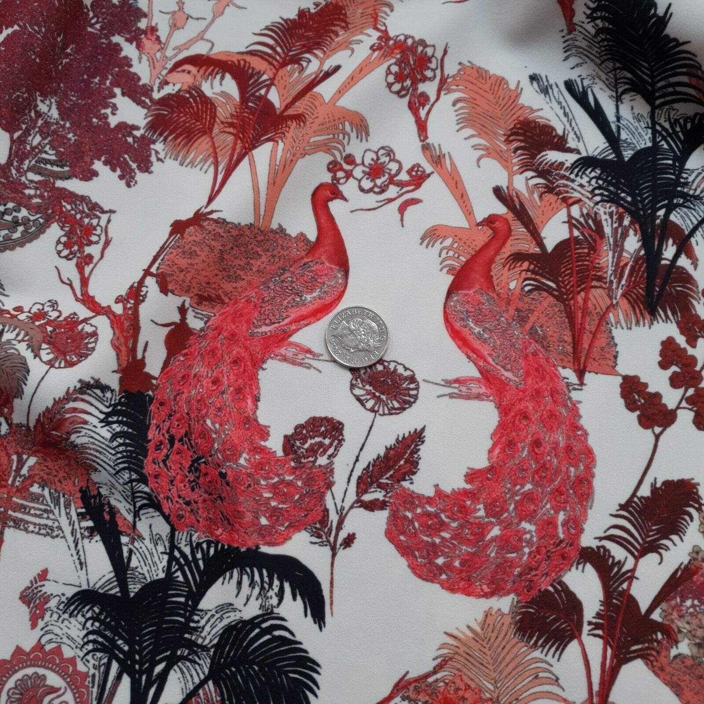 Oriental Peacock Printed Scuba Crepe Jersey Fabric 4 Way Stretch