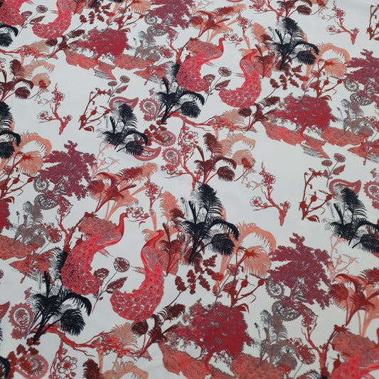 Oriental Peacock Printed Scuba Crepe Jersey Fabric 4 Way Stretch