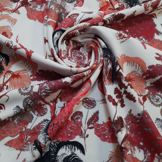 Oriental Peacock Printed Scuba Crepe Jersey Fabric 4 Way Stretch