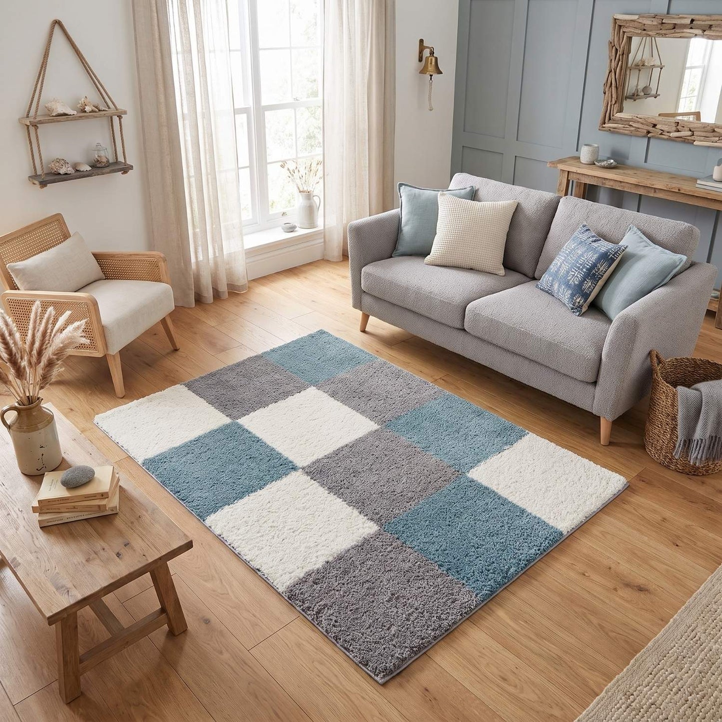 Myshaggy Geometric Duck Egg Blue Rug