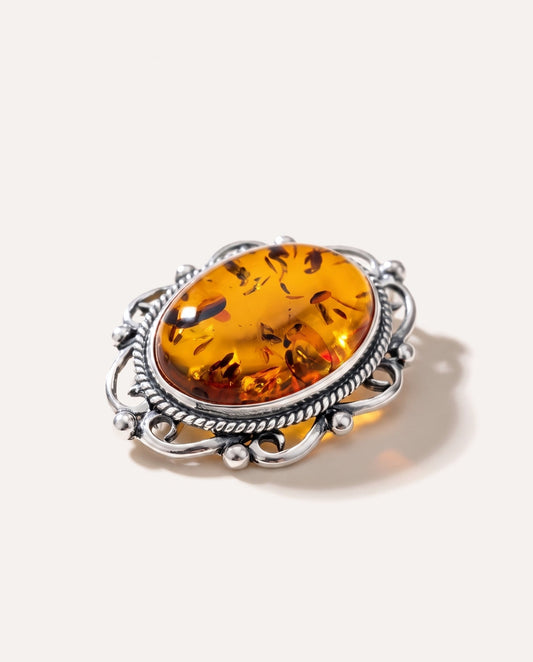 Oval Classic Framed Amber Brooch