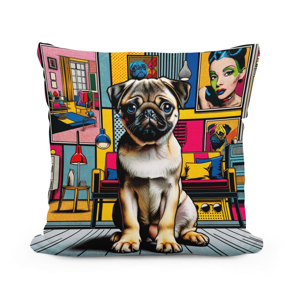Pop Art Pug Cotton Cushion