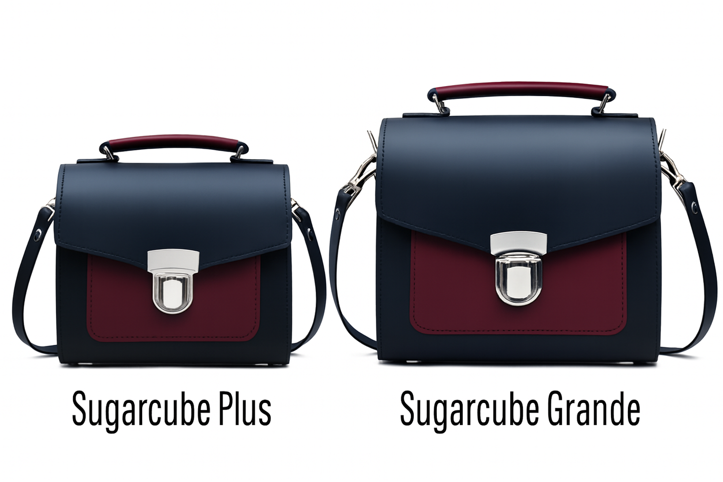 Handmade Leather Two Tone Sugarcube Handbag Black - Oxblood