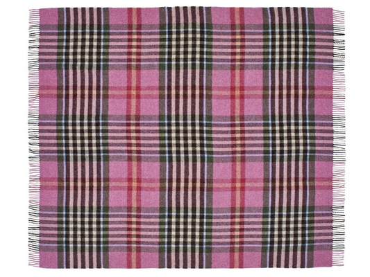 Chesil Check Pure New Wool Throw - Raspberry