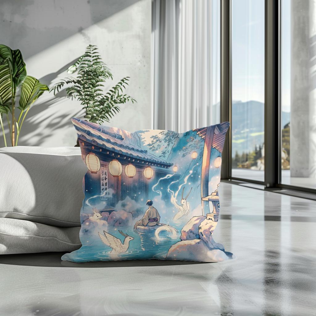 Mystic Onsen Whispers Cotton Cushion
