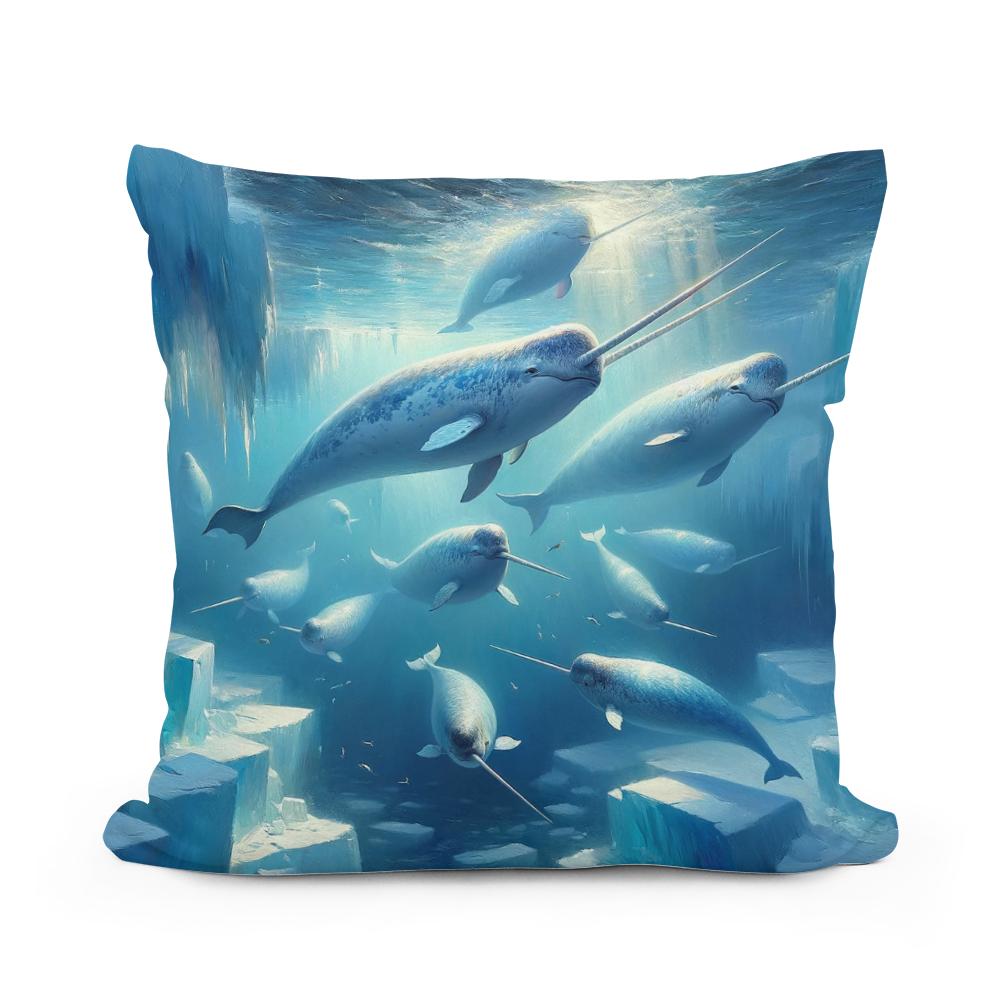 Arctic Narwhal Dance Cotton Cushion