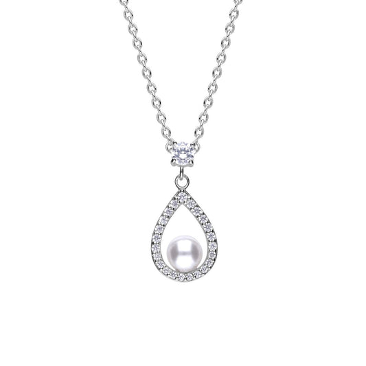 Diamonfire Open Halo Teardrop Pendant with Shell Pearl