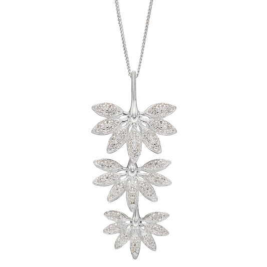 Beginnings Triple Horsetail Plant Fossil Drop Pendant with Pave Cubic Zirconia