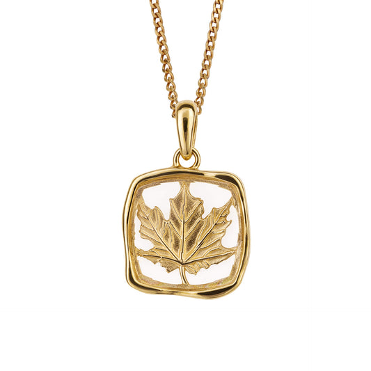 Beginnings Organic Square Pendant with Enclosed Leaf