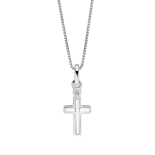 D For Diamond Mother of Pearl Cross Pendant with Diamond