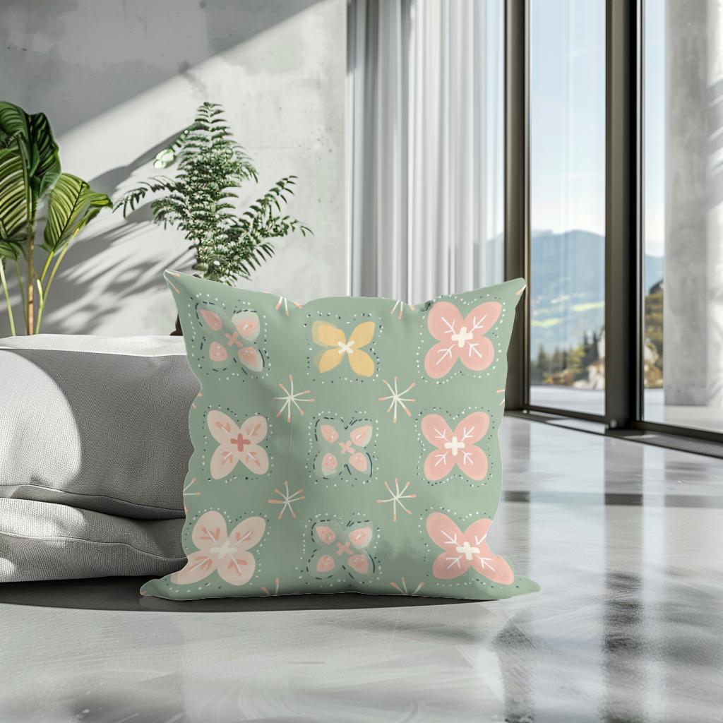 Pistachio Modern Folk Art Cotton Cushion