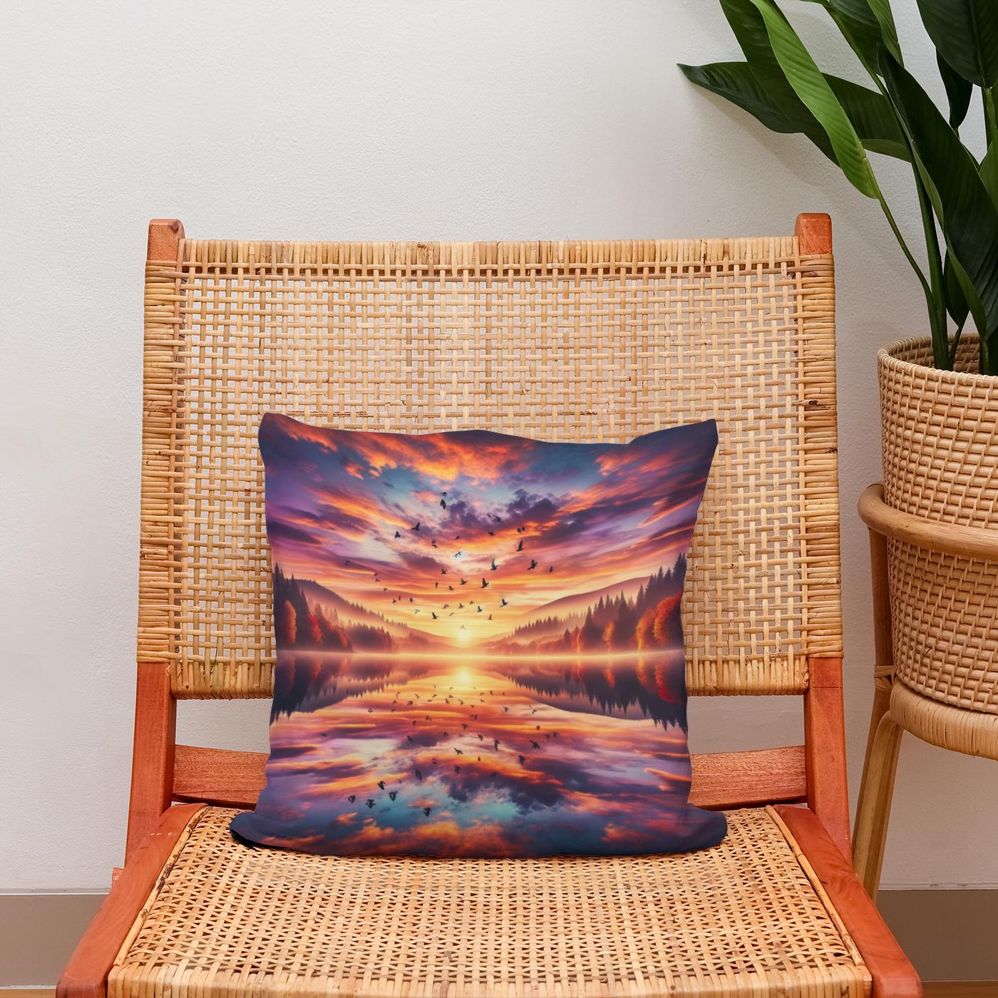Autumn Lake Sunset Cotton Cushion