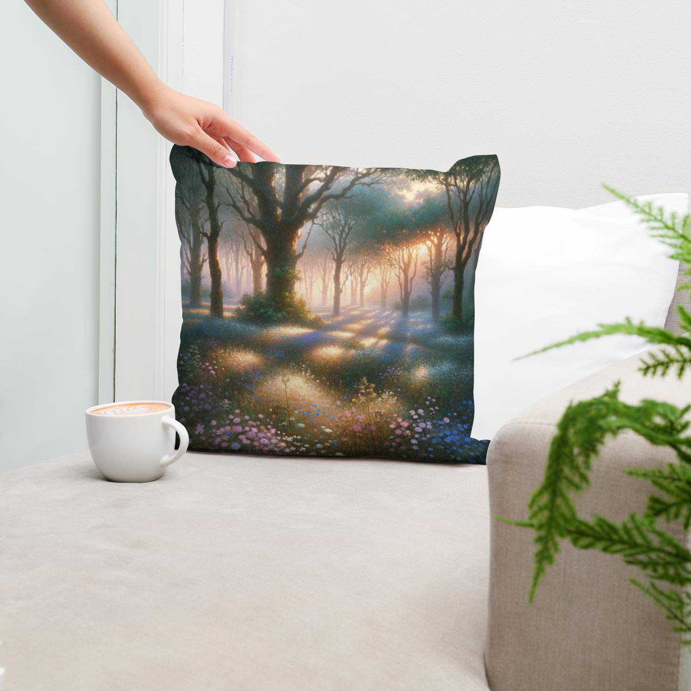 Dawn's Tranquil Glade Cotton Cushion