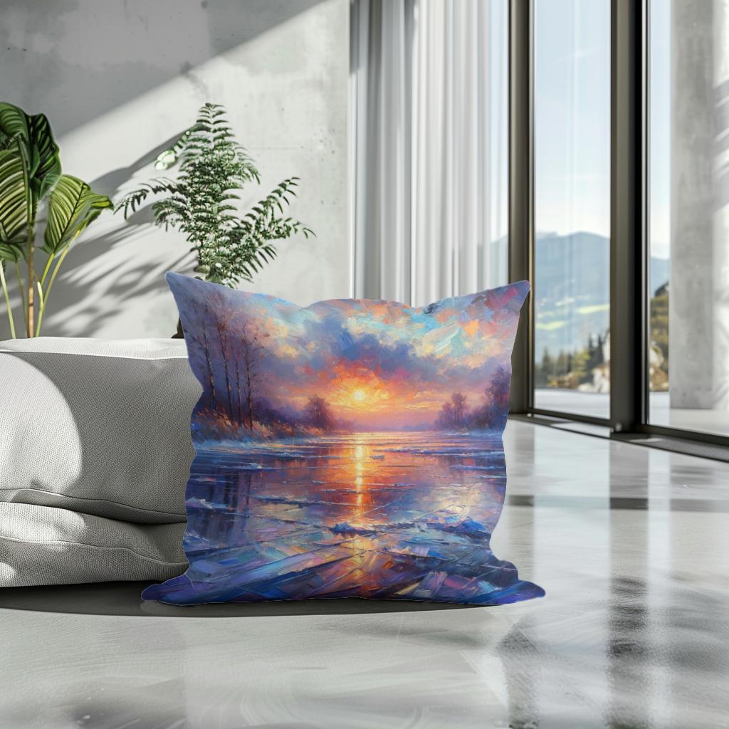 Sunset Serenity on Ice Cotton Cushion
