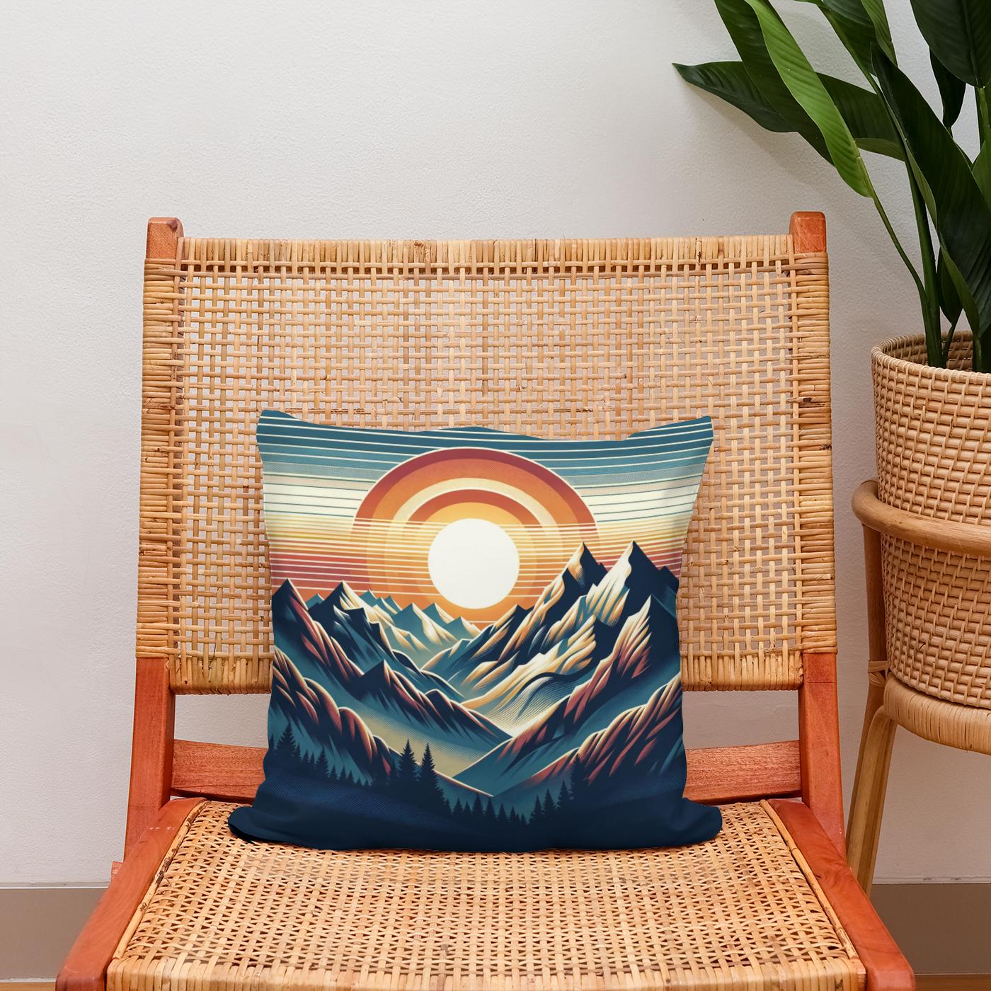 Sunset Majesty: Mountain Panoram Cotton Cushion