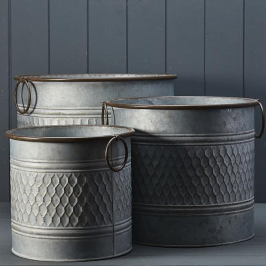 Set of Three Zinc Honeycomb Planters
