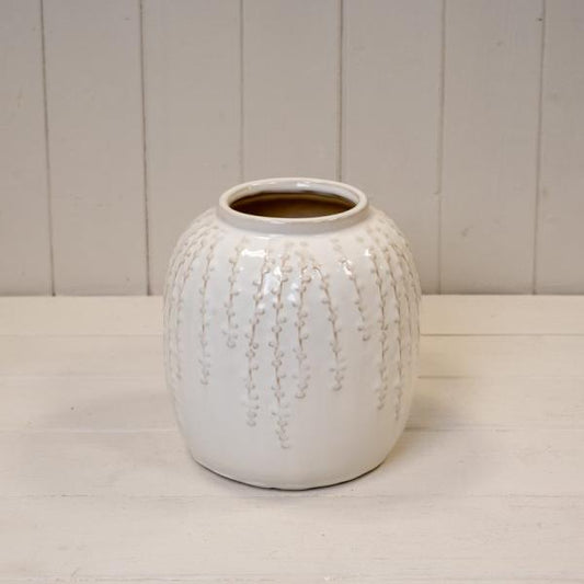 Small Cream Ceramic Ribbed Vase