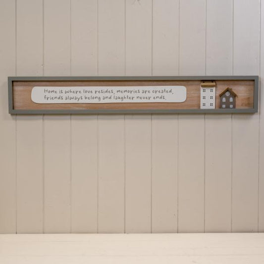 Rectangle Grey Border Wooden Sign 'Home is Where Love Resides Memories are Created Friends Always