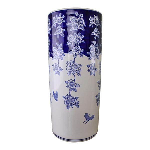 Umbrella Stand Vintage Blue & White Flowers and Butterfly Design