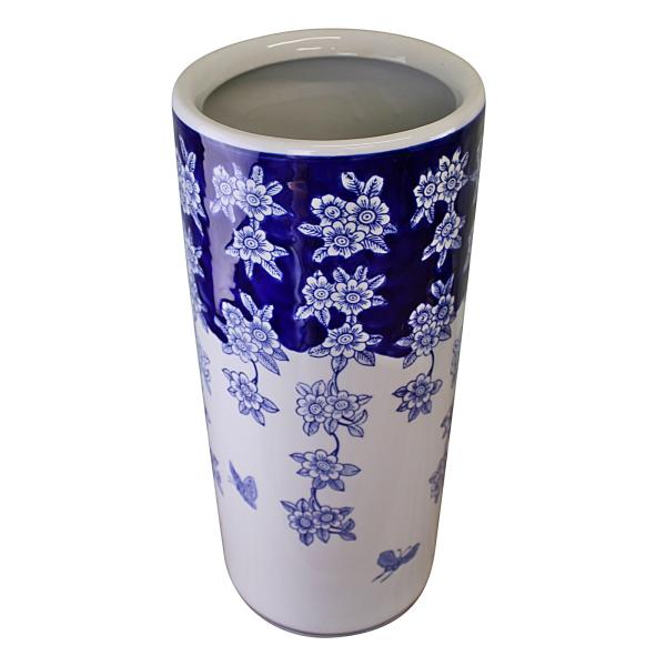 Umbrella Stand Vintage Blue & White Flowers and Butterfly Design