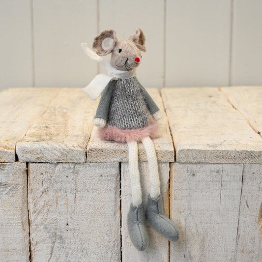 Fabric Mouse in Grey and Pink Dress (16cm)