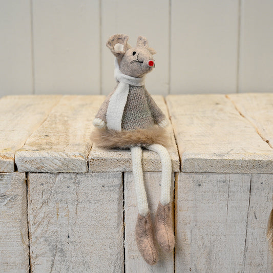 Fabric Mouse in Grey Dress with White Scarf(16cm)