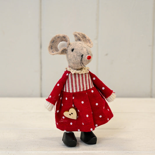 Fabric Mouse in Red Polka Dot Dress and Clogs (11cm)