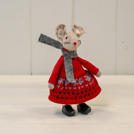 Fabric Mouse in Red Skirt (11cm)