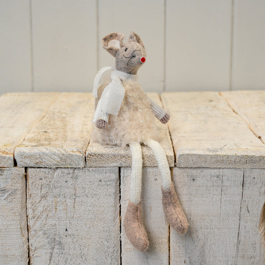 Fabric Mouse in White Jumper Dress (16cm)