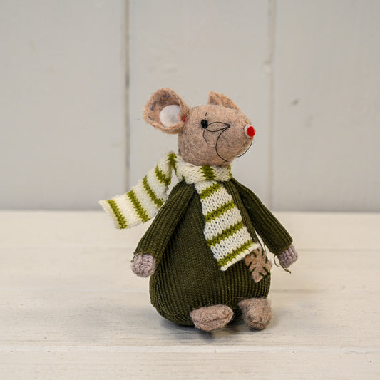 Fabric Mouse with Green Jumper and Stripey Scarf (9cm)