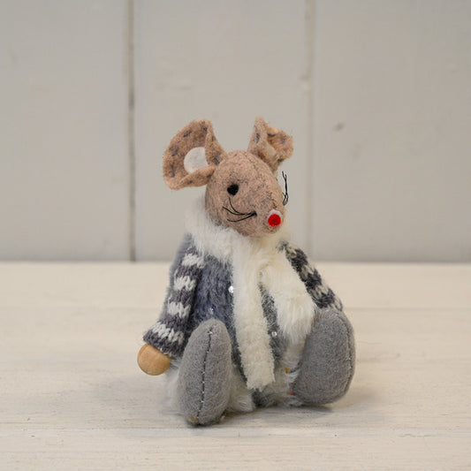 Fabric Mouse with Grey Striped Jumper and White Scarf (8cm)