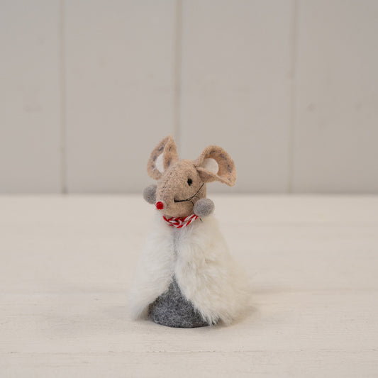 Grey Fabric Mouse in White Furry Cape