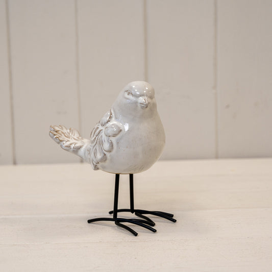 Medium Glazed Ceramic Bird Ornament with Textured Detail - 188g