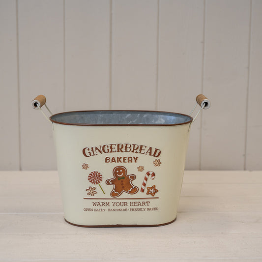 Small Cream 'Gingerbread Bakery' Oval Planter